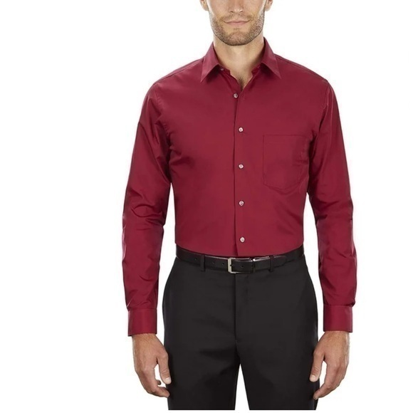 Van Heusen flex collar regular fit button-down red shirt - Picture 1 of 9